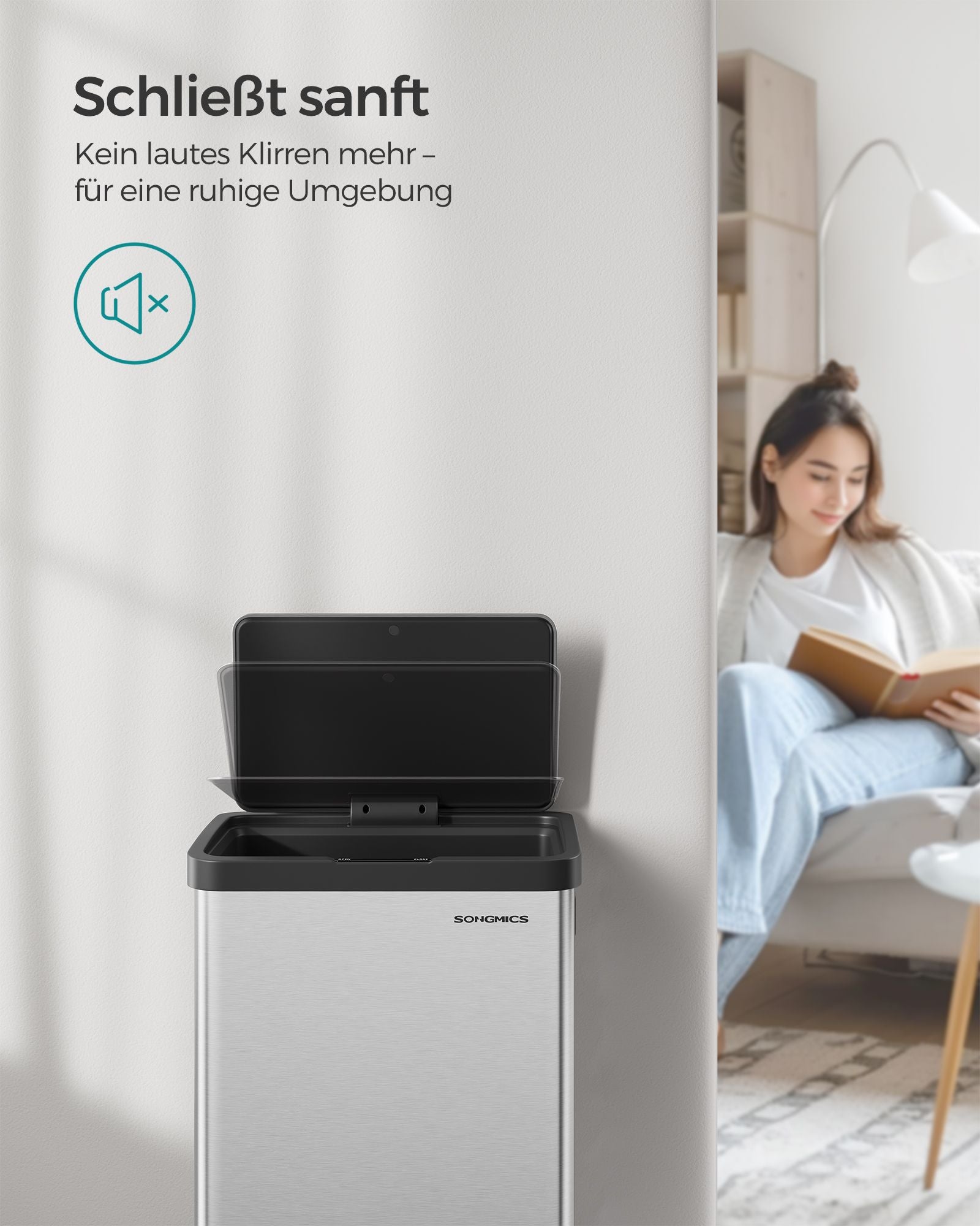 Soptunna med rörelsesensor – Stål – Metallic Silver