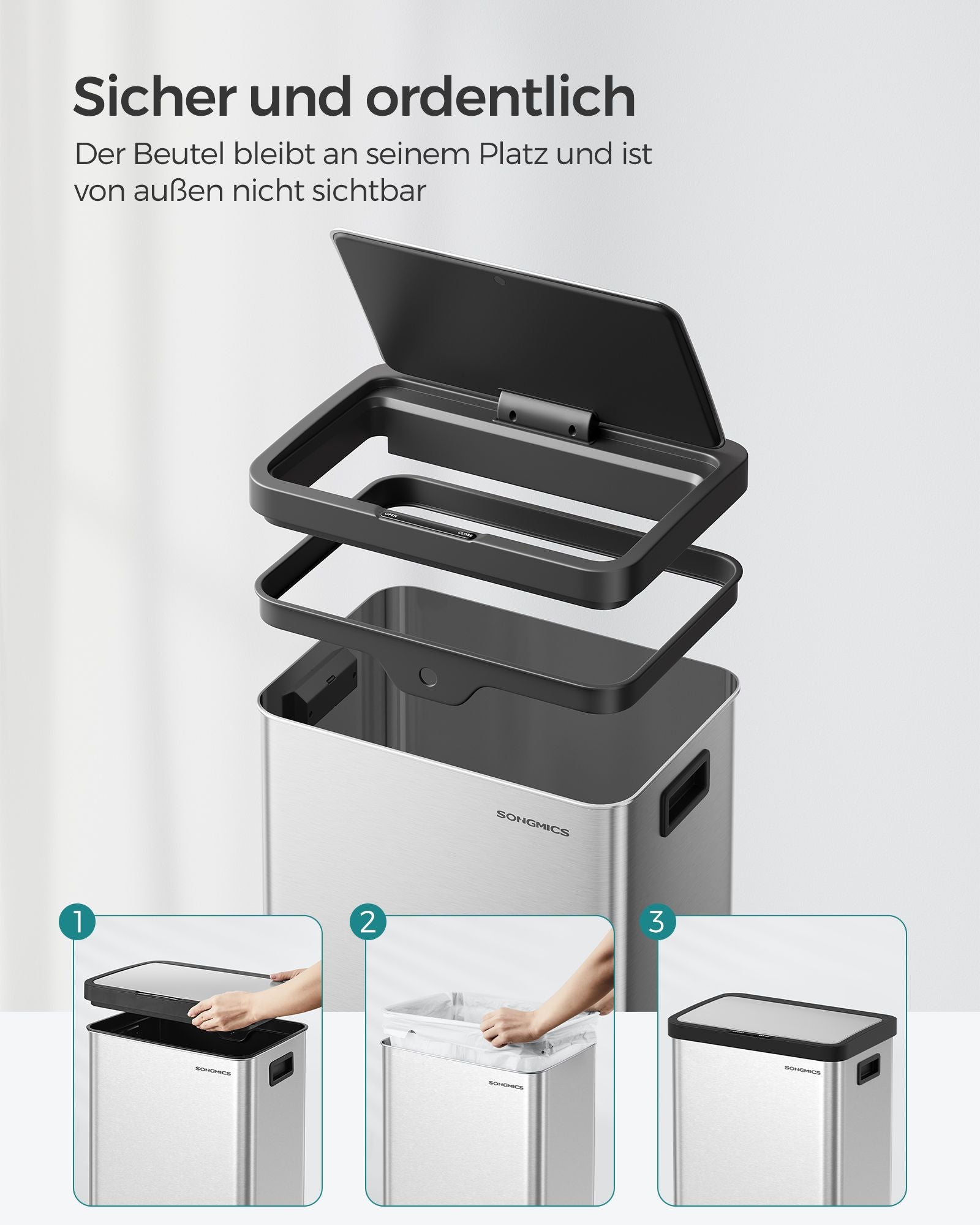 Soptunna med rörelsesensor – Stål – Metallic Silver