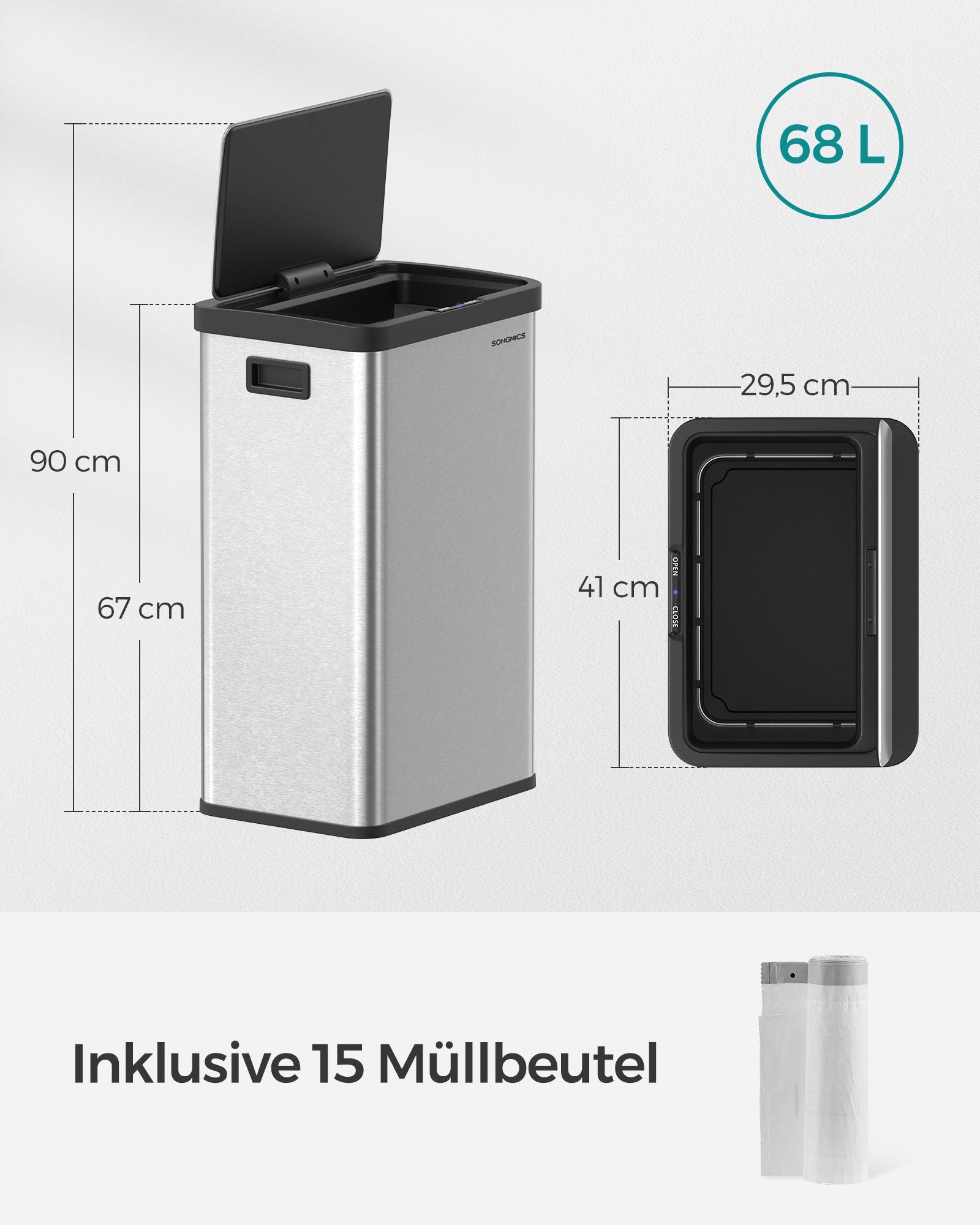 Soptunna med rörelsesensor – Stål – Metallic Silver