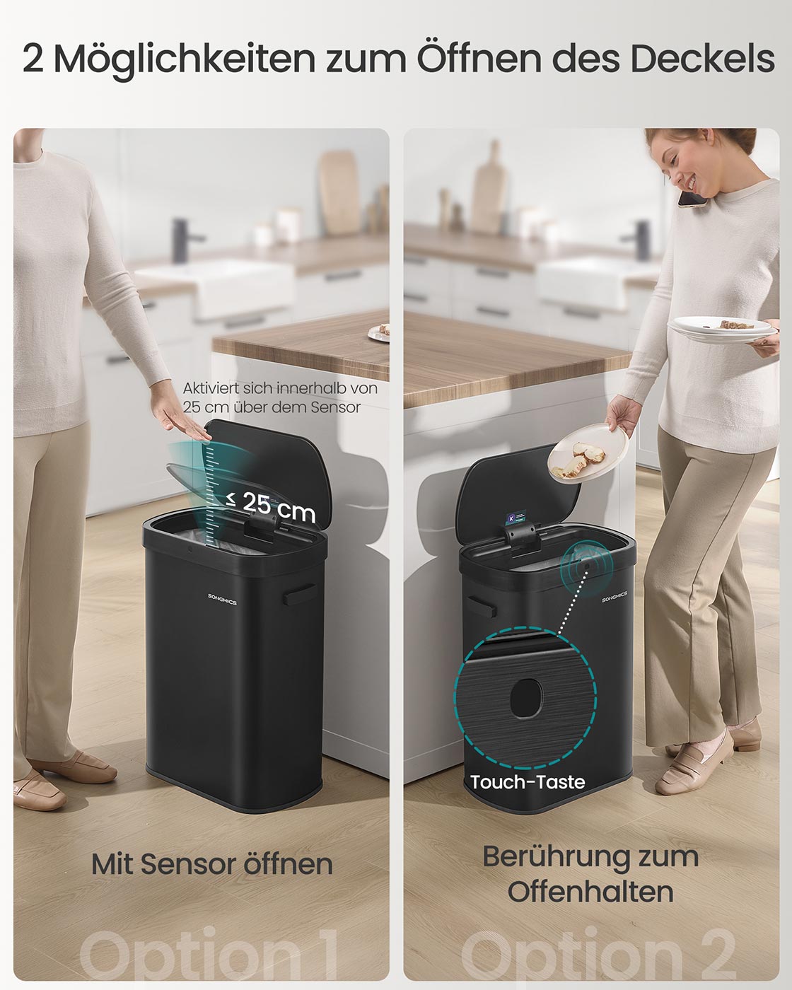 Papperskorgen – Automatisk med mjukstängande lock – Stål – Ink Black