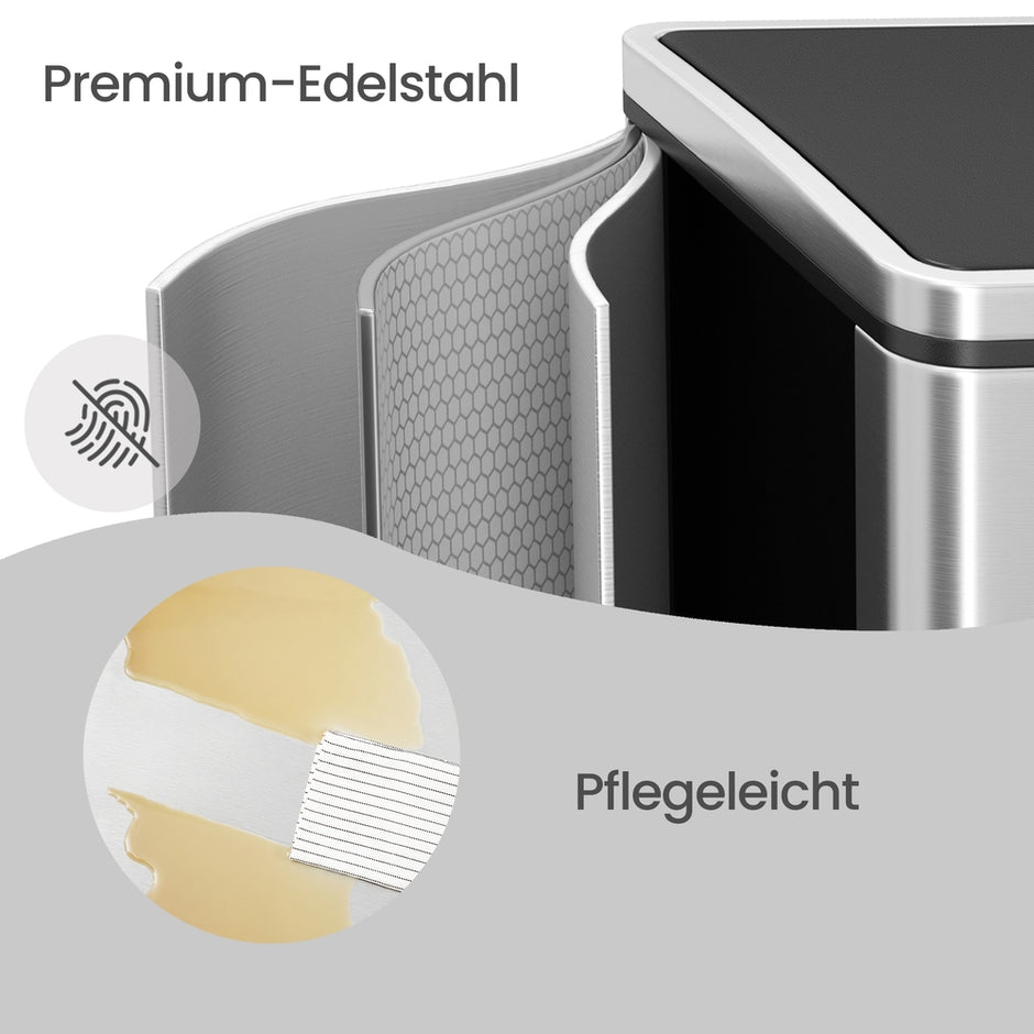 Pedaalemmer - 2 x 40 Liter - Afvalscheiding - Roestvrij Staal - Zilver-Zwart