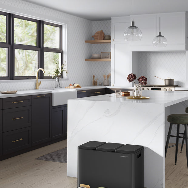 Kökssoptunna med 3 fack – Snygg design – Bläcksvart