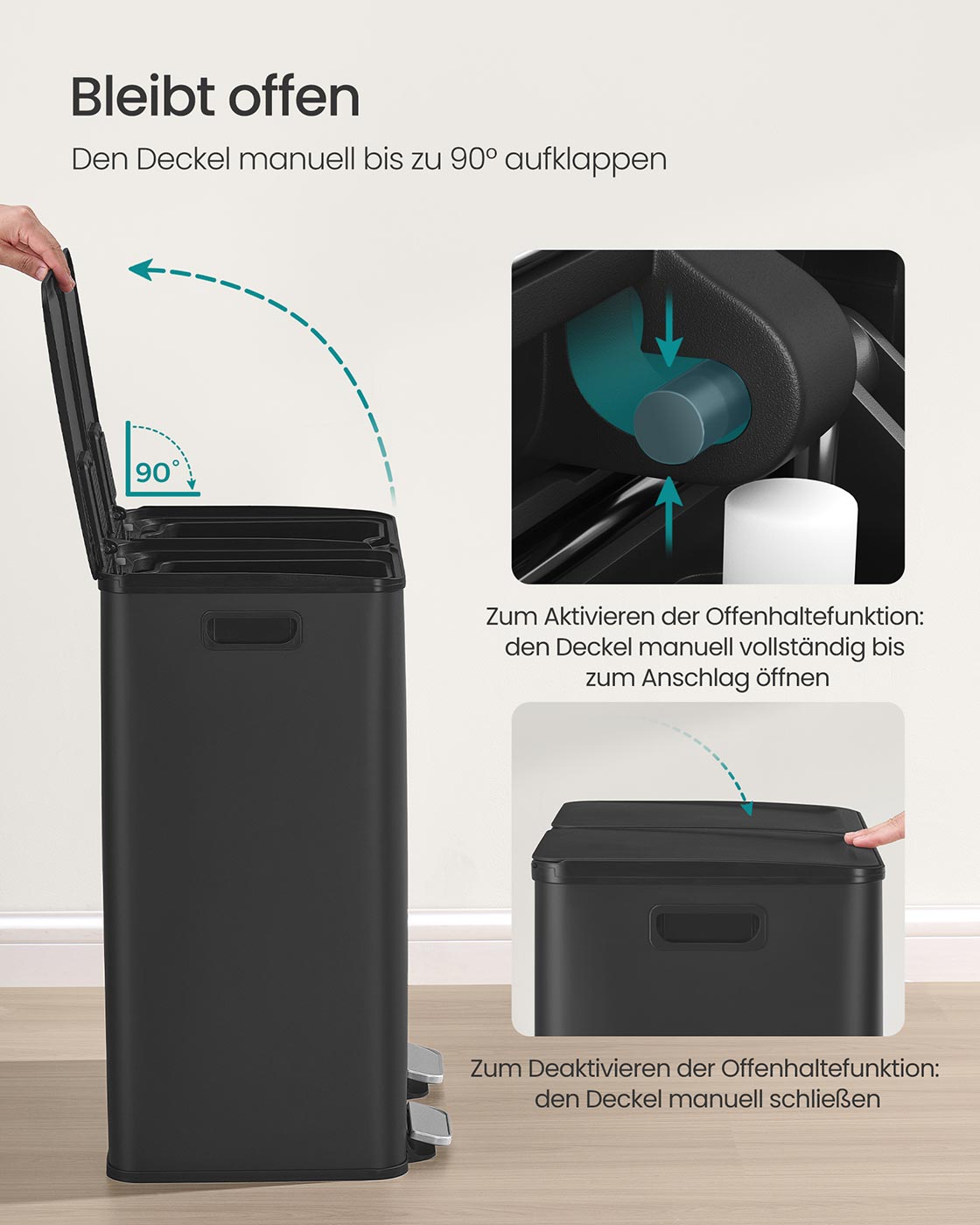 Kökssoptunna – 2 fack – mjukstängande lock – Ink Black