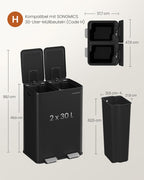 Kökssoptunna – 2 fack – mjukstängande lock – Ink Black