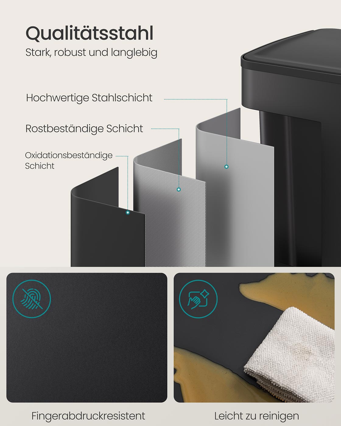 Kökssoptunna – 2 fack – mjukstängande lock – Ink Black