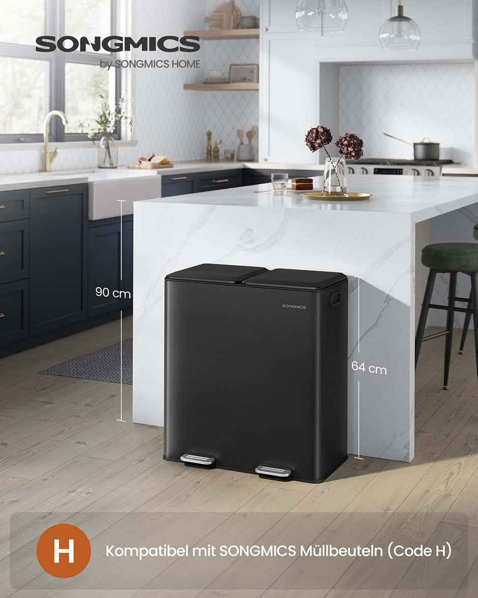 Papperskorgen – 2 fack – Soft Close Pedal och innerkorgar – Kök