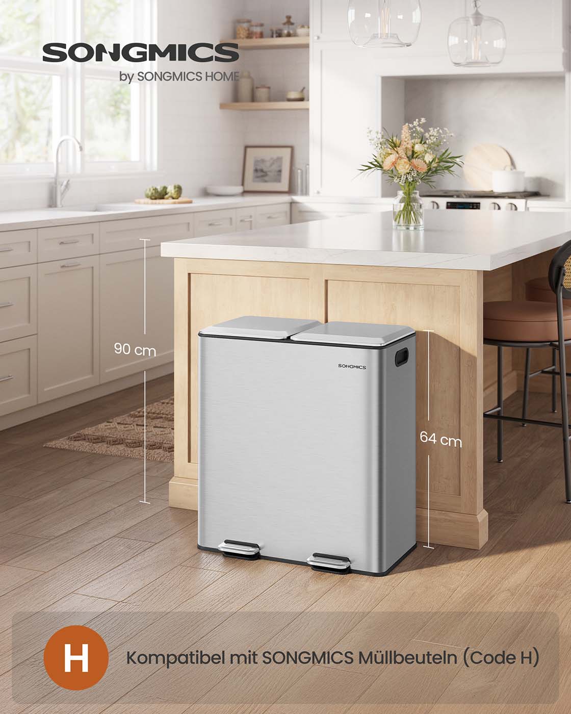 Papperskorgen – 2 fack – Soft Close Pedal och innerkorgar – Kök