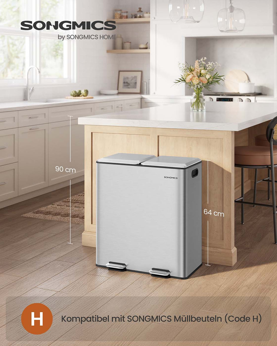 Papperskorgen – 2 fack – Soft Close Pedal och innerkorgar – Kök