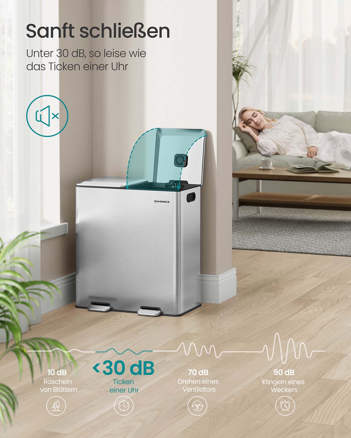 Papperskorgen – 2 fack – Soft Close Pedal och innerkorgar – Kök