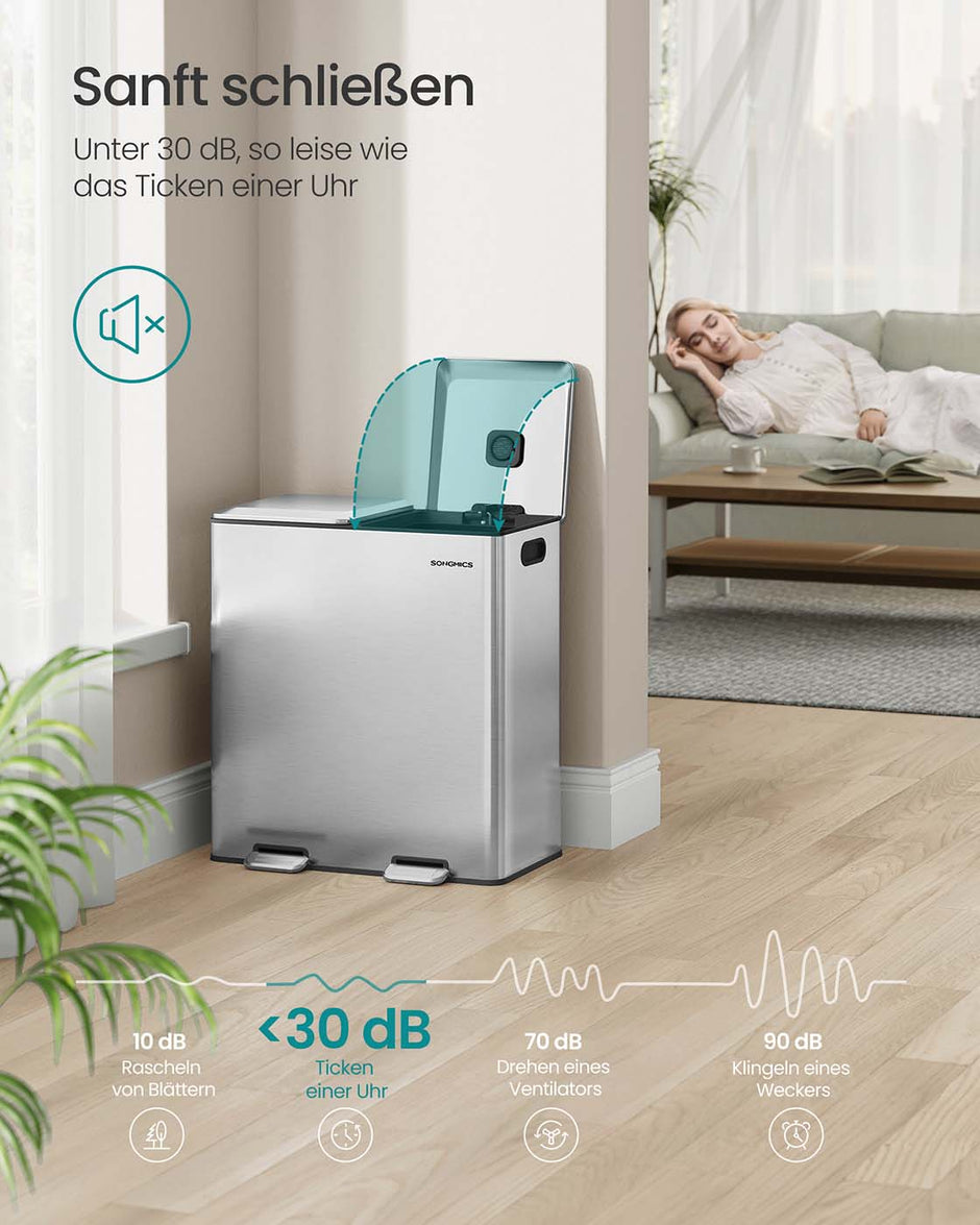 Papperskorgen – 2 fack – Soft Close Pedal och innerkorgar – Kök