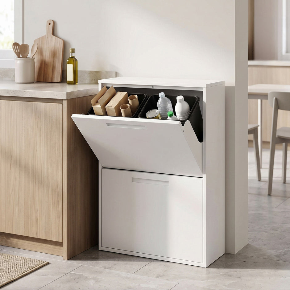 Afvalscheidingssysteem – 4 x 17 L – Geurdicht – Staal – Wit