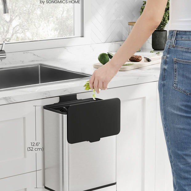 Sopkärl med lock för organiskt avfall av stål metalliskt silver