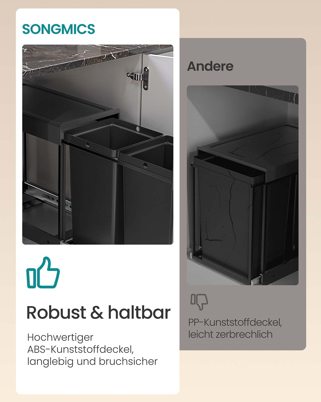 Papperskorgen – 2 fack – Utdragbart avfallssepareringssystem – Kök