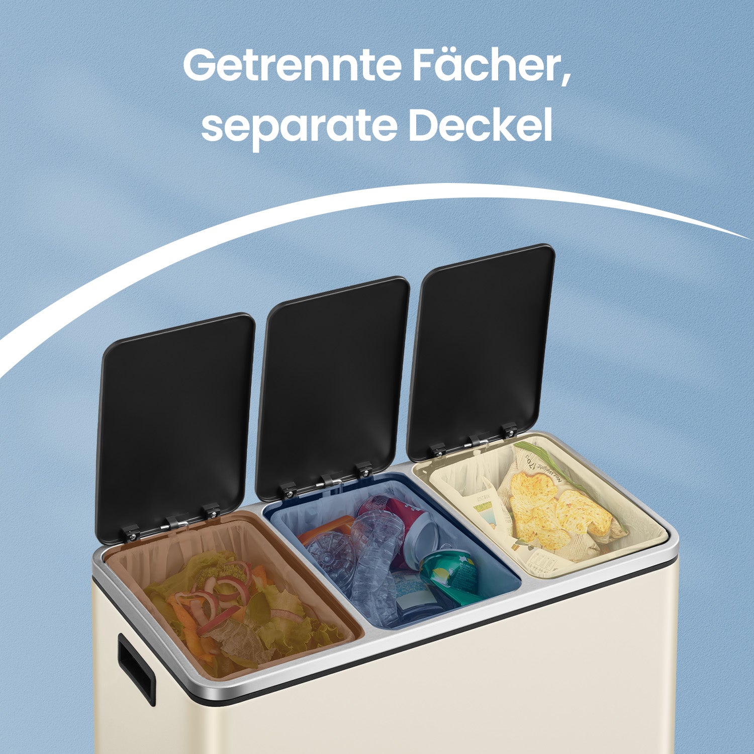 Köksavfallsfack, 3 x 18 l, avfallsseparationssystem 3 -fack