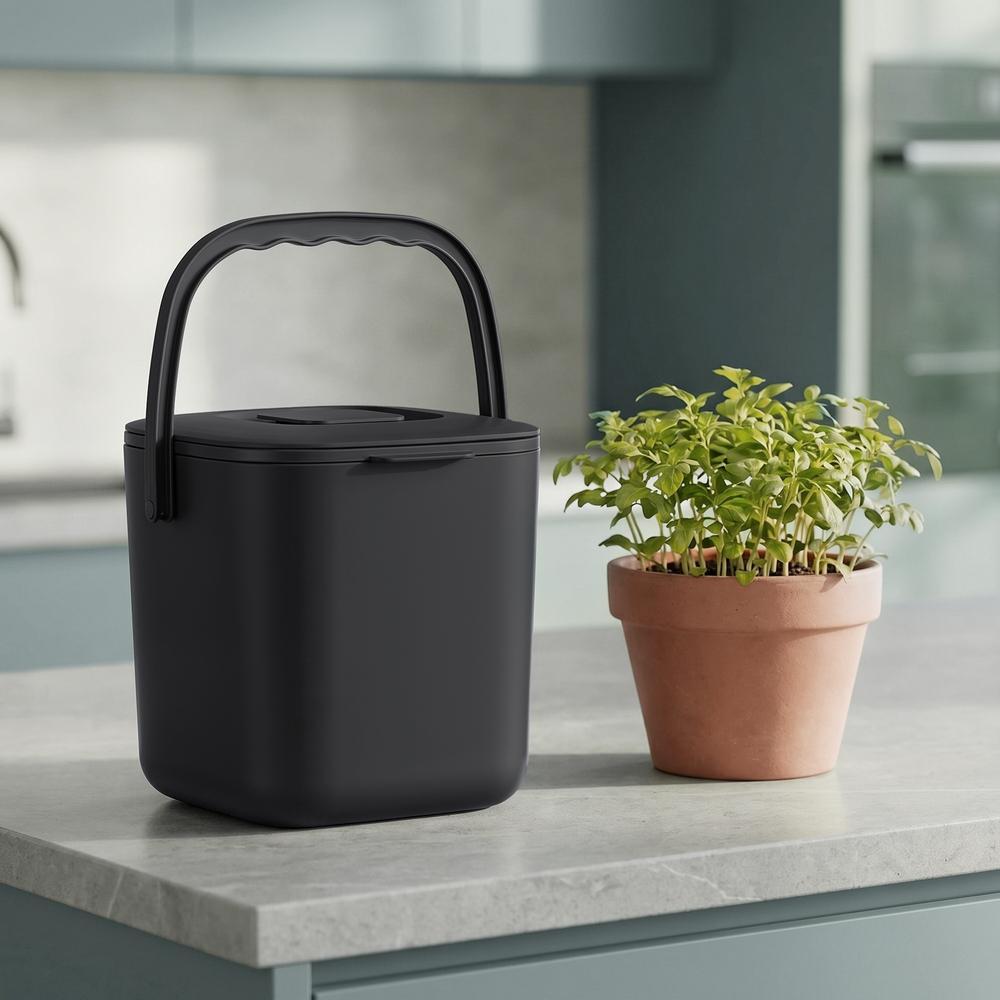 Gft-emmer - Geurdicht met Deksel en Handgreep - Zwart - 21 x 20 x 19,5 cm