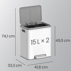 Avfallsseparation - 2 fack - Återvinning - molnig vit
