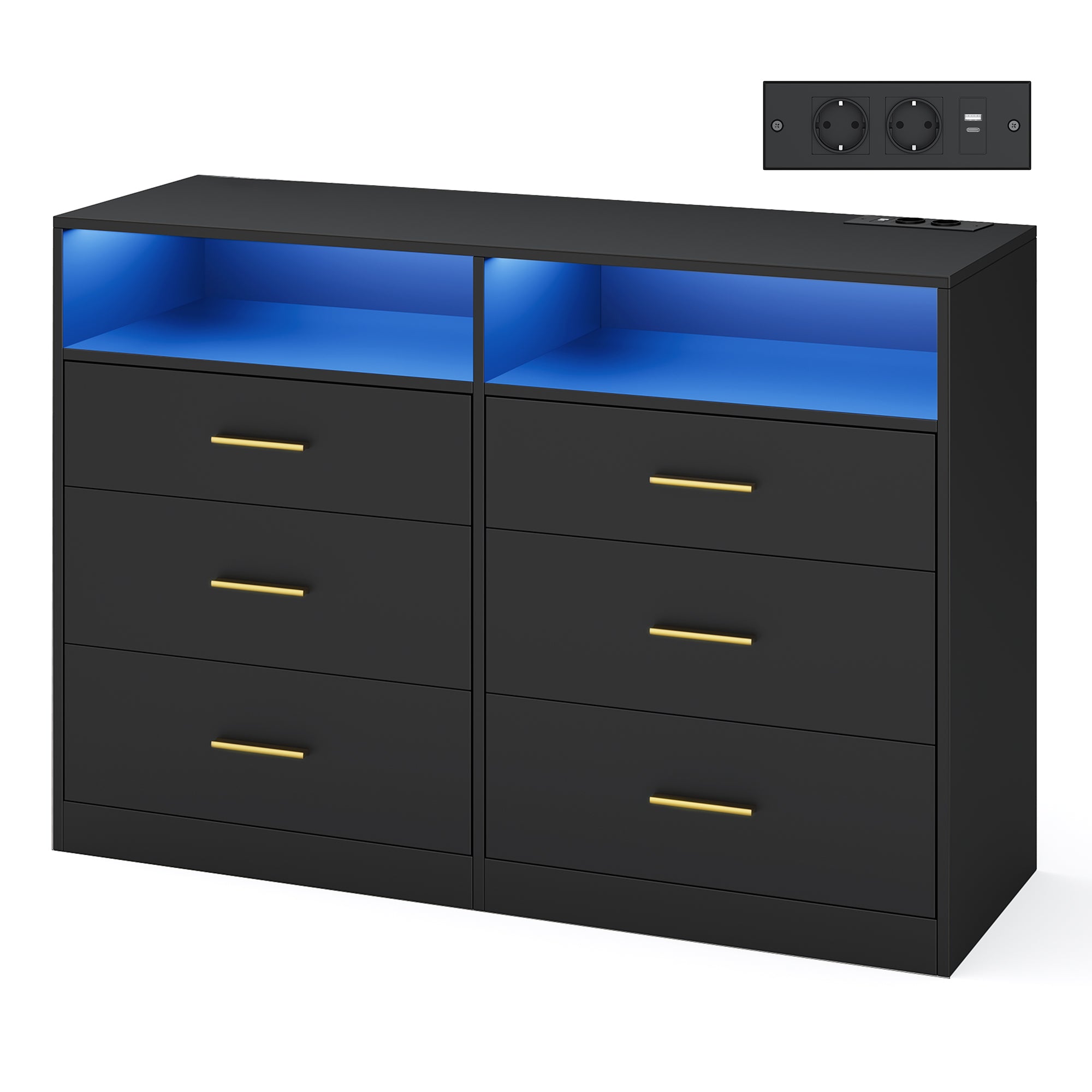 Commode - 6 Lades - Ledverlichting - Met Oplaadstation - Zwart