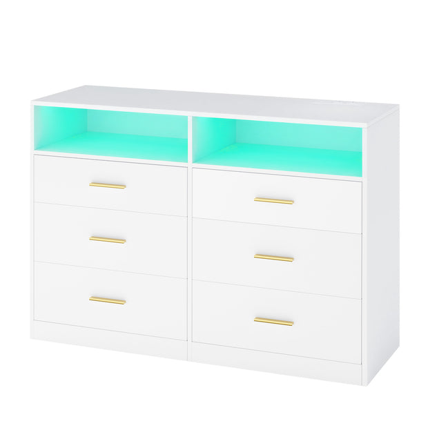 Commode - 6 Lades - Ledverlichting - Met Oplaadstation - Wit