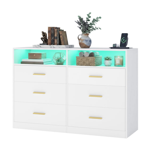 Commode - 6 Lades - Ledverlichting - Met Oplaadstation - Wit