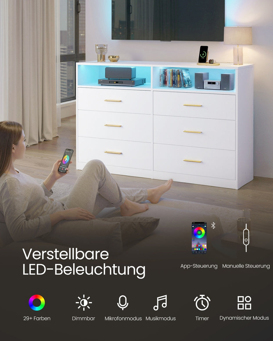 Commode - 40 x 119 x 81,2 cm - Wolkenwit - 10 kg per lade - 75 kg bovenpaneel - 39,9 kg