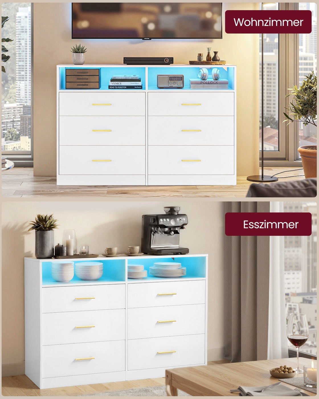 Commode - 40 x 119 x 81,2 cm - Wolkenwit - 10 kg per lade - 75 kg bovenpaneel - 39,9 kg