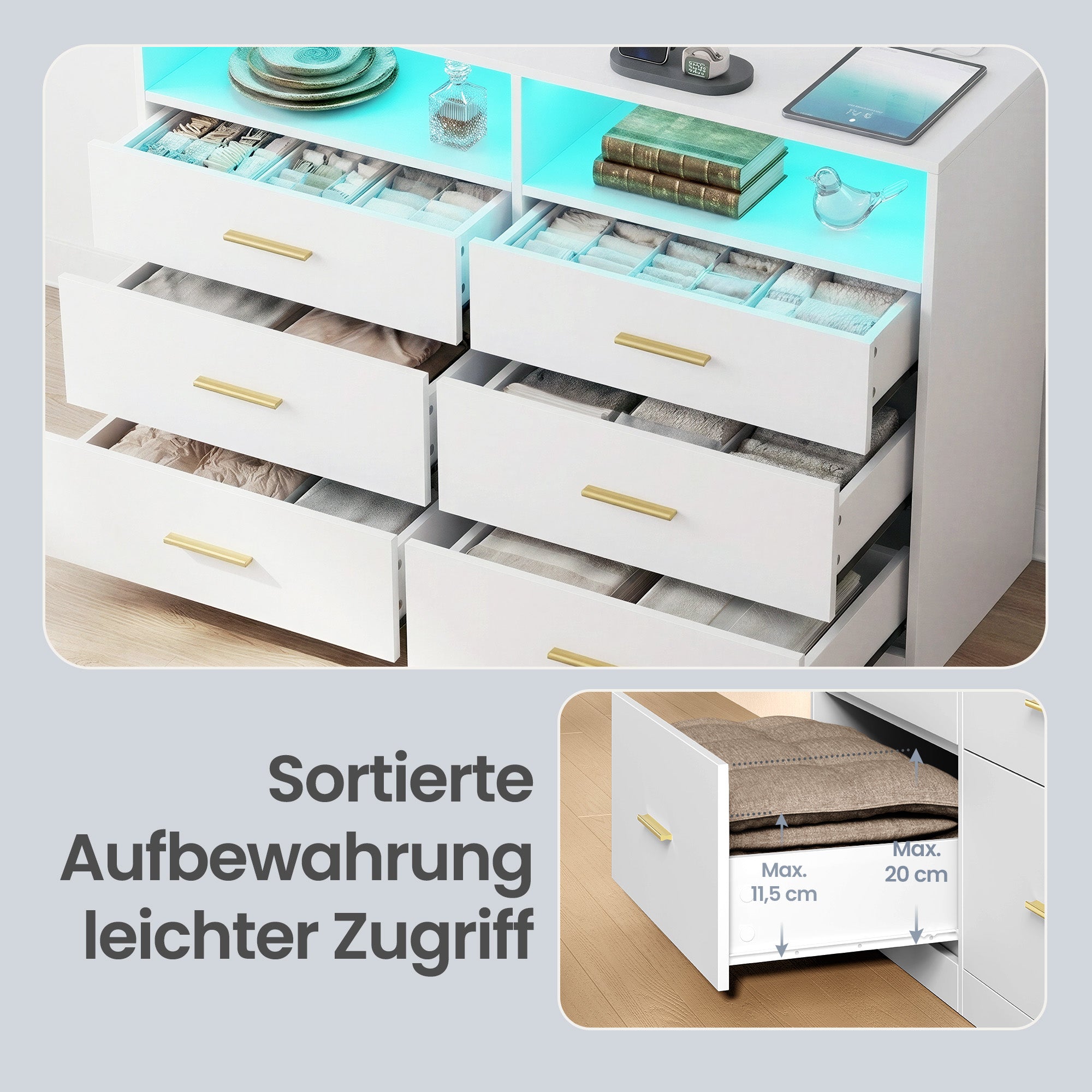 Commode - 6 Lades - Ledverlichting - Met Oplaadstation - Wit