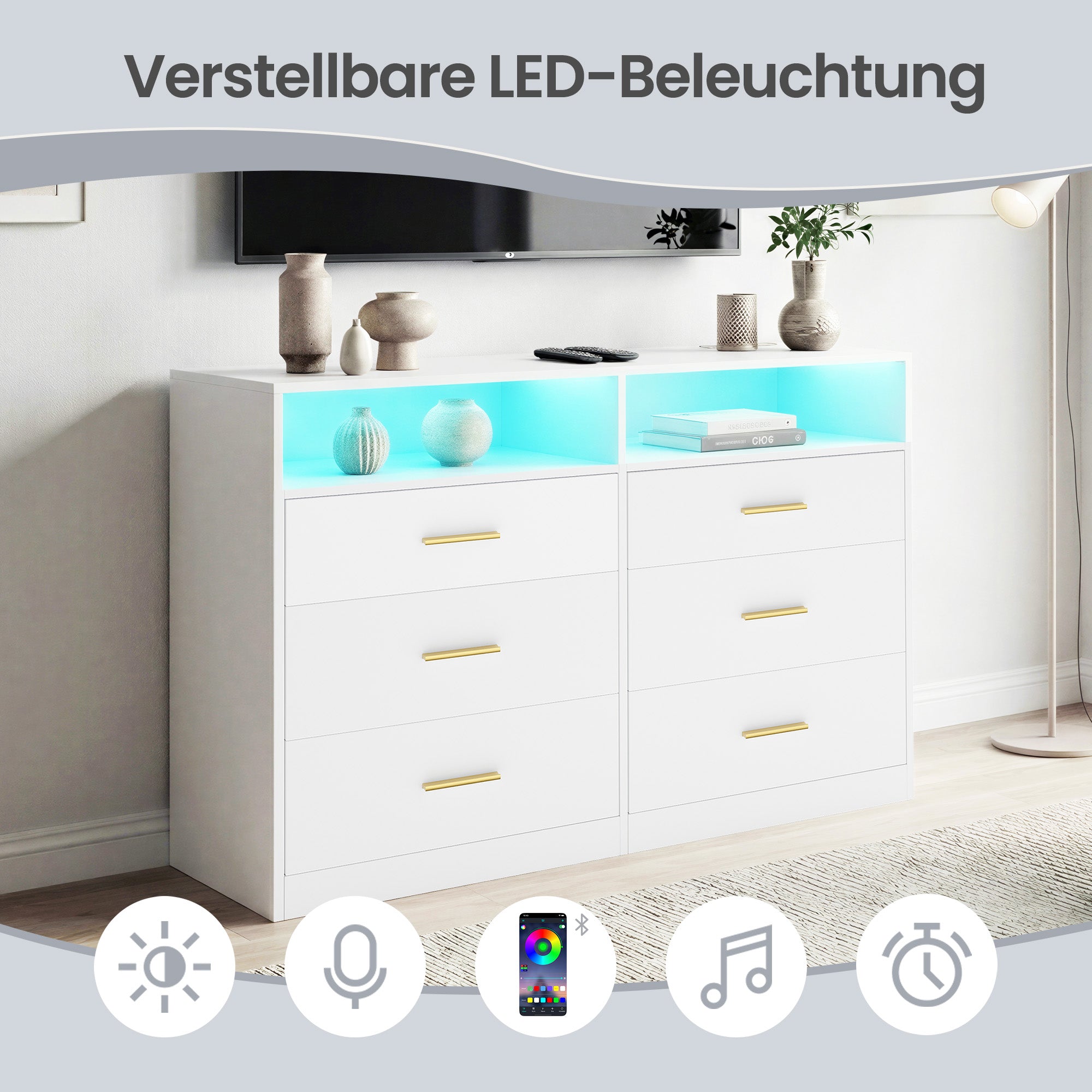 Commode - 6 Lades - Ledverlichting - Met Oplaadstation - Wit