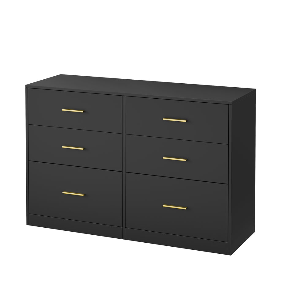 Commode - 6 Lades - Modern - 119 cm Breed - Zwart