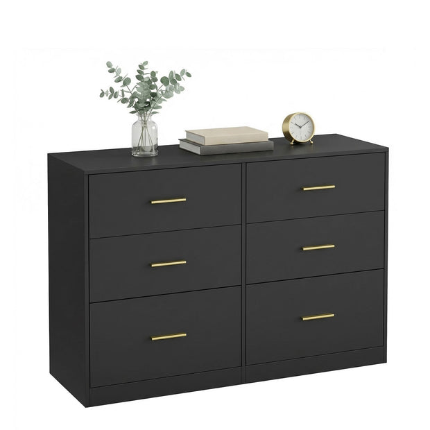 Commode - 6 Lades - Modern - 119 cm Breed - Zwart