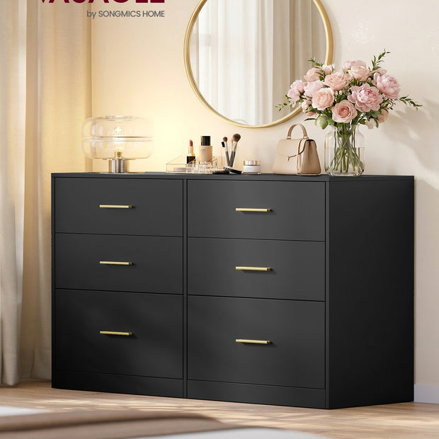 Commode - 40 x 119 x 78 cm - 6 lades - inktzwart - max. belasting bovenpaneel 75 kg - max. belasting per lade 10 kg