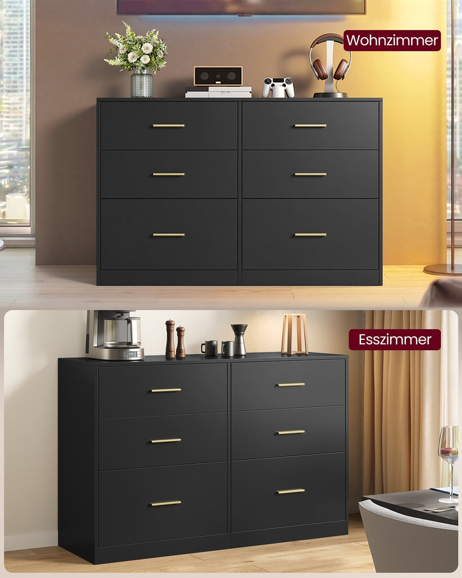 Commode - 40 x 119 x 78 cm - 6 lades - inktzwart - max. belasting bovenpaneel 75 kg - max. belasting per lade 10 kg