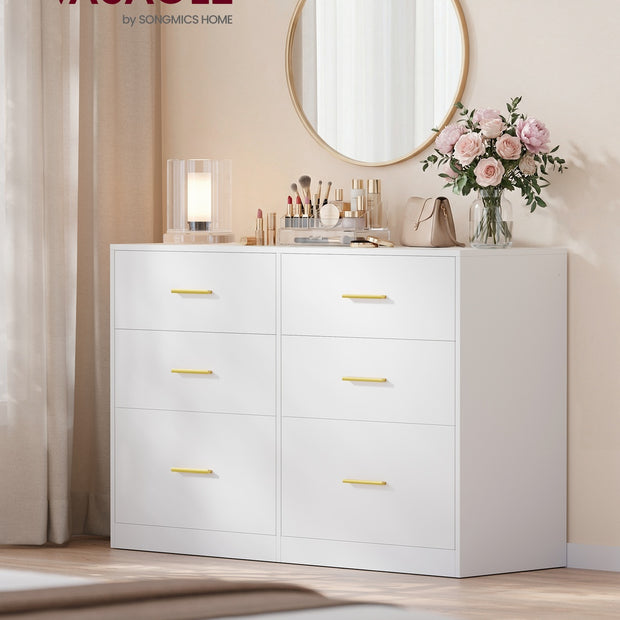 Commode - 40 x 119 x 78 cm - 6 lades - Wolkenwit - Max. lades belastbaarheid 10 kg - Max. bovenpaneel belastbaarheid 75 kg