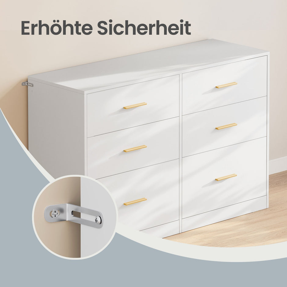 Commode - 6 Lades - Modern - 119 cm Breed - Wit