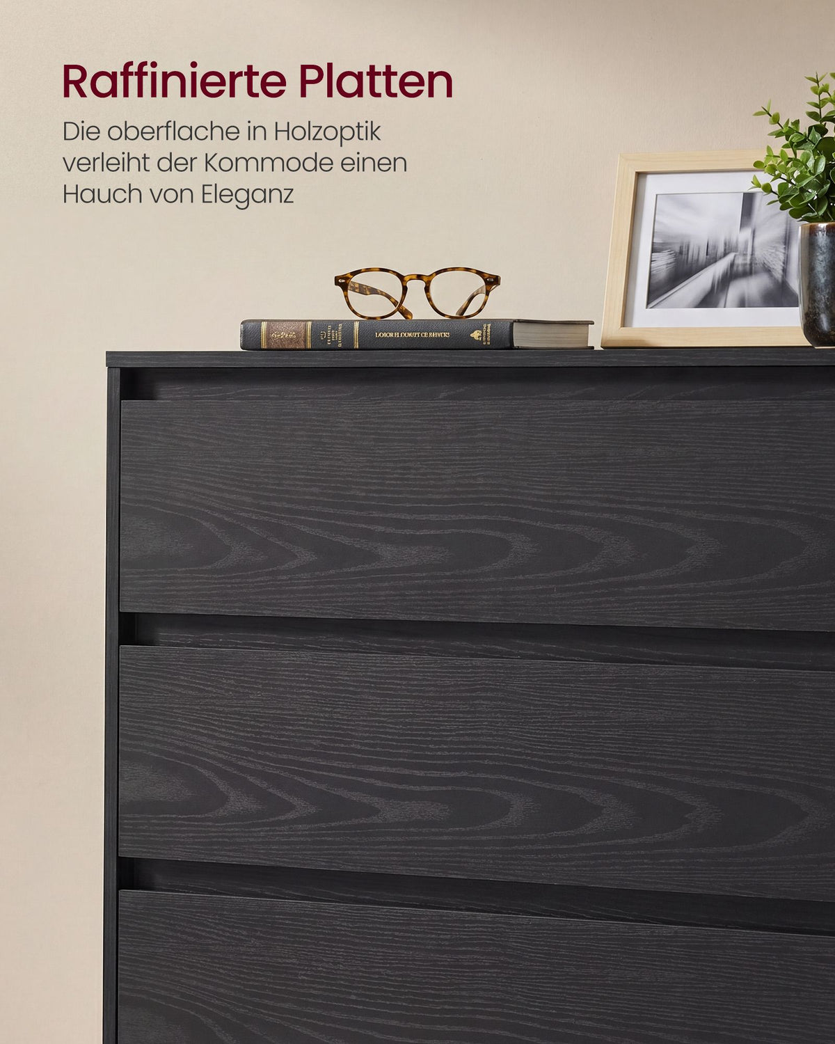 Ladekast – 5 Lades – Modern en Minimalistisch – 60 x 40 x 97,4 cm – Ebbenzwart