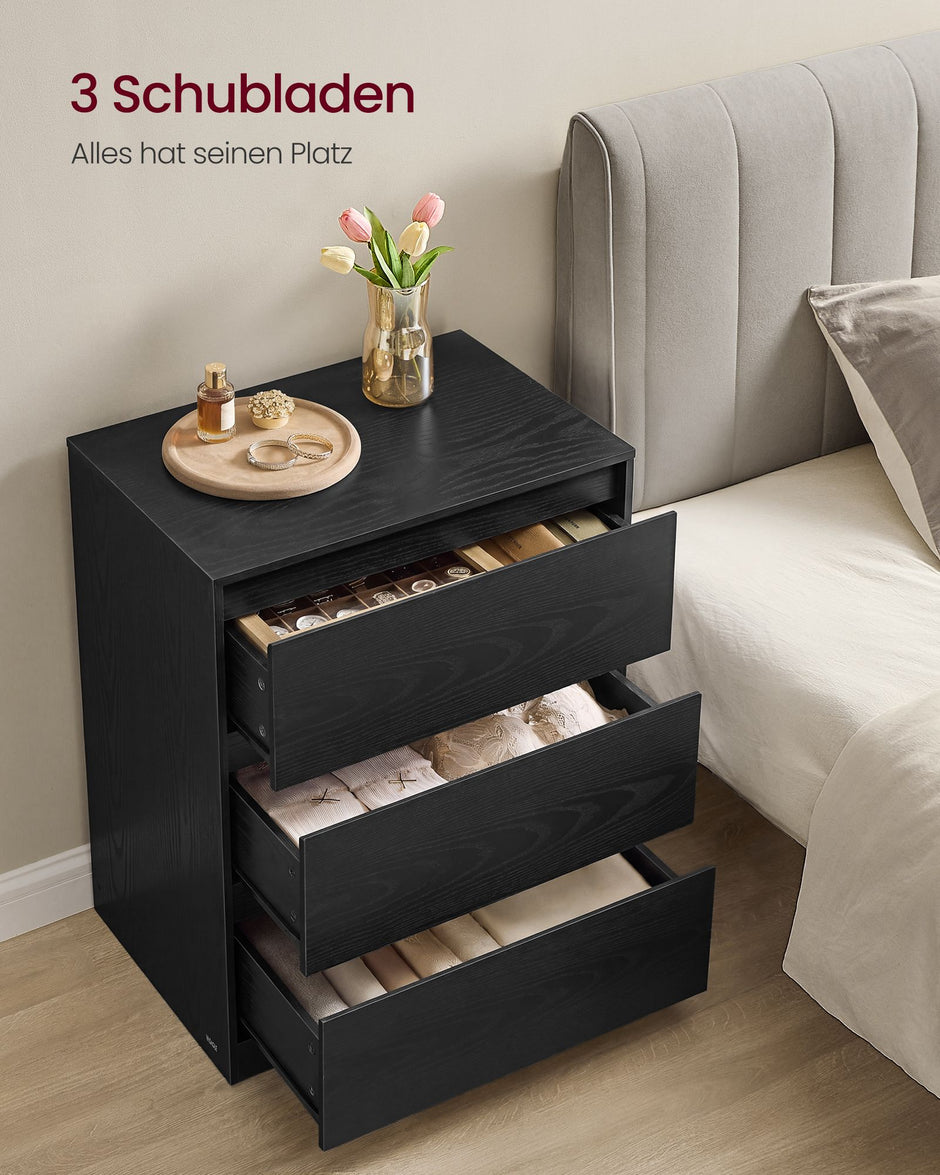 Ladekast – 3 Lades – Modern en Minimalistisch – Ebbenhoutzwart
