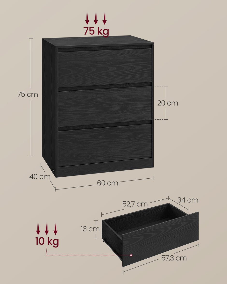 Ladekast – 3 Lades – Modern en Minimalistisch – Ebbenhoutzwart