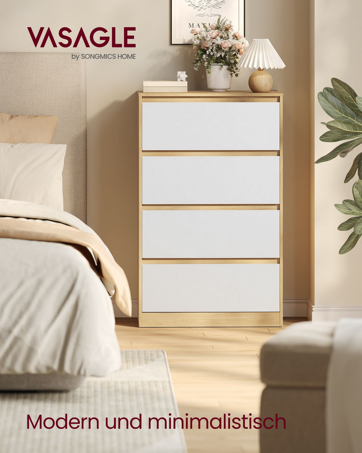 Nachtkastje - Met Lade - Eikenbeige en wolkwit - 60,2 x 40,4 x 97,4 cm