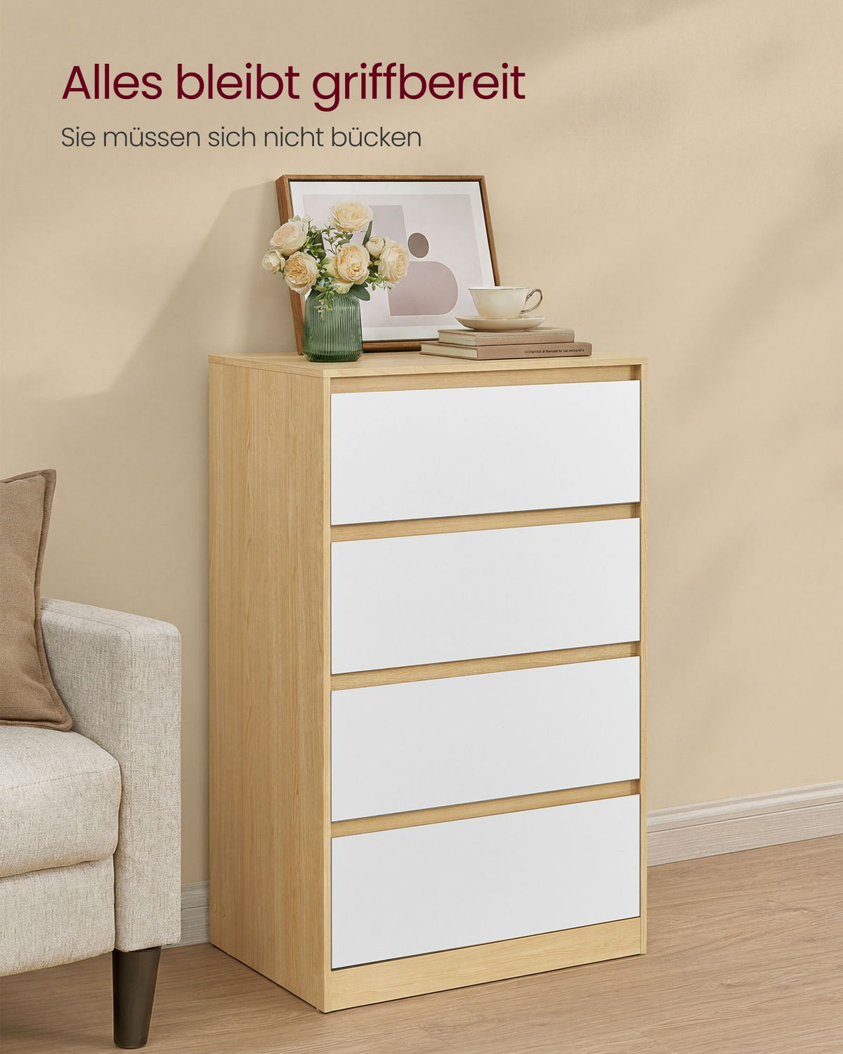 Nachtkastje - Met Lade - Eikenbeige en wolkwit - 60,2 x 40,4 x 97,4 cm
