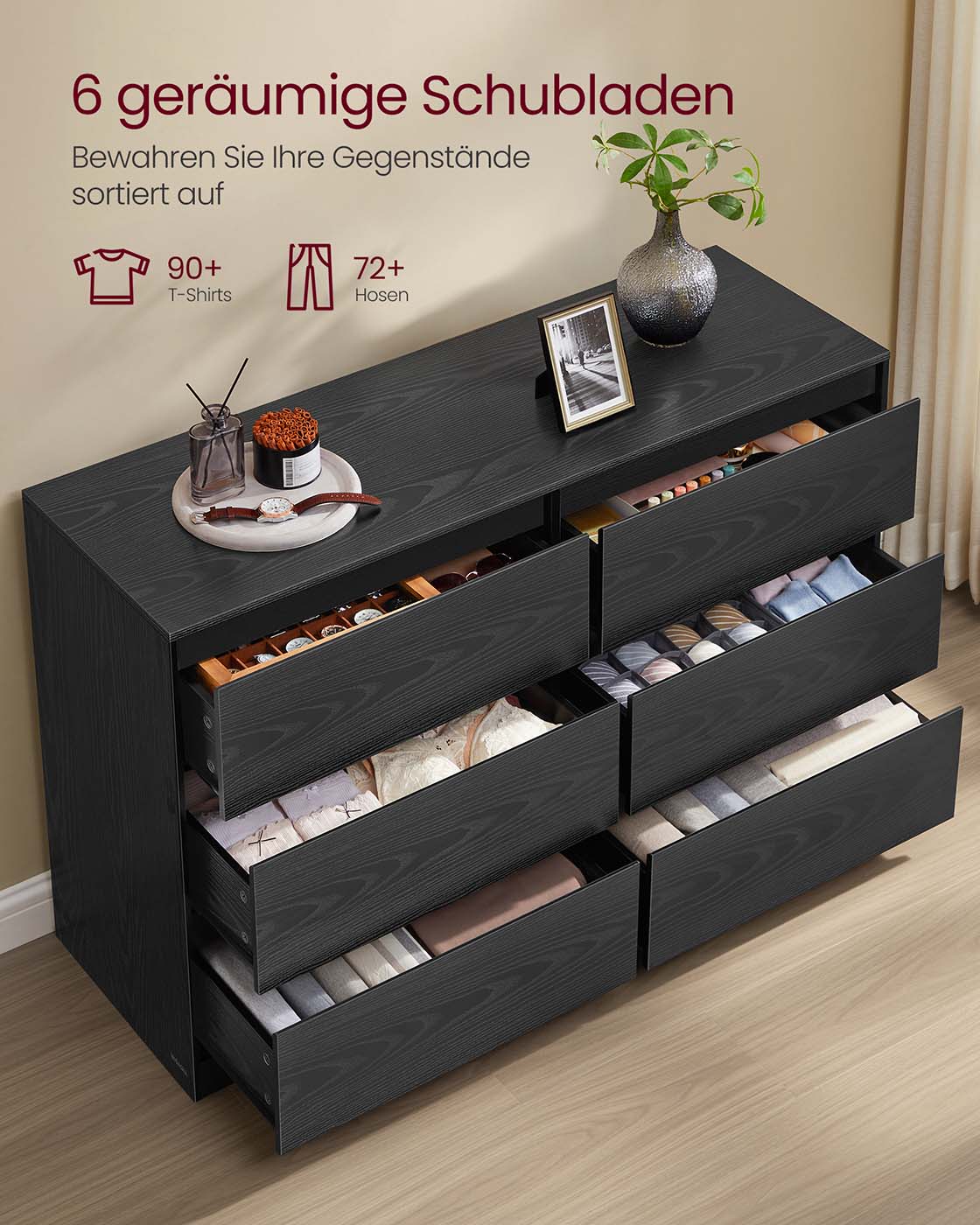 Sovrumsskåp - 6 lådor - Trä - Sovrum