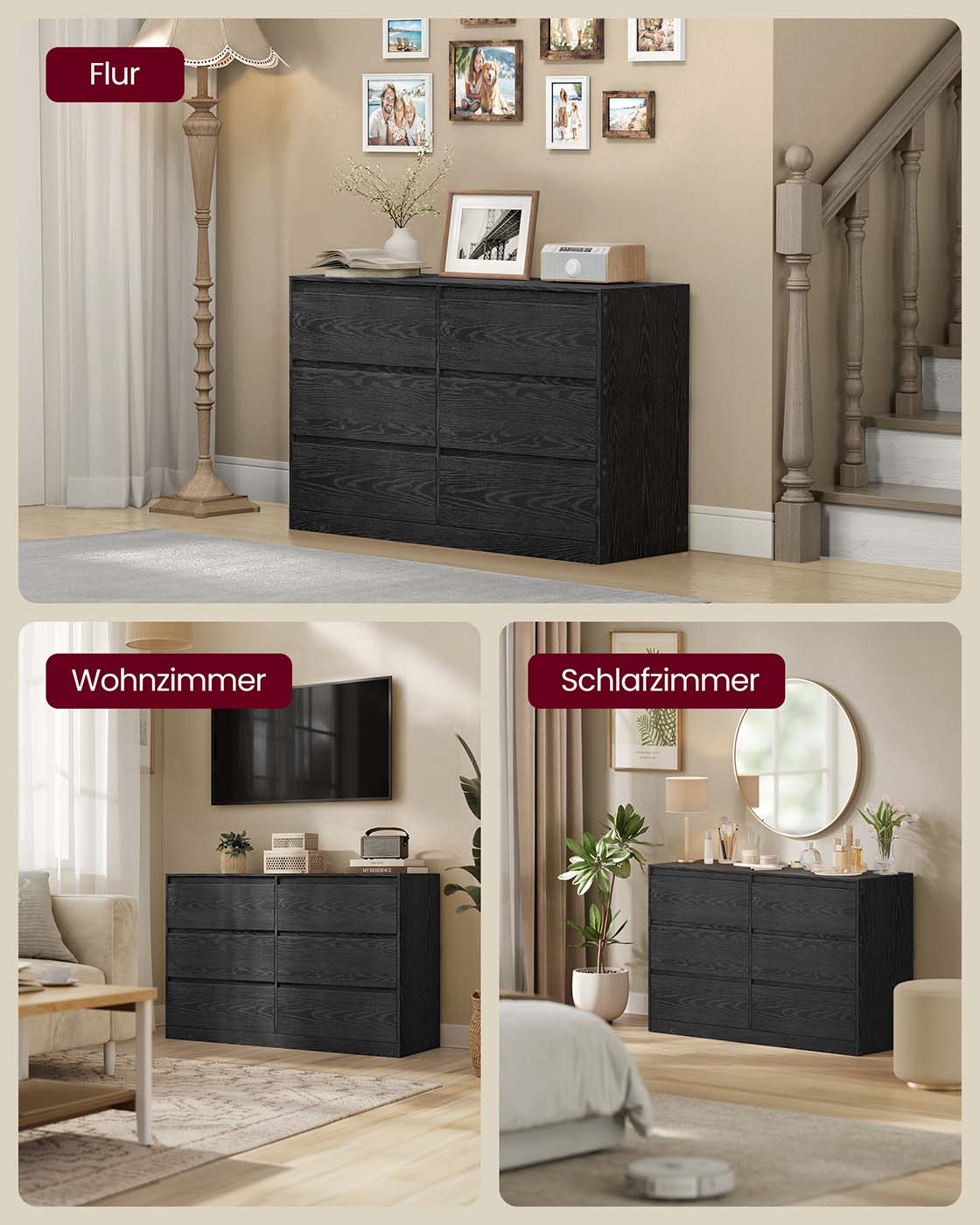 Sovrumsskåp - 6 lådor - Trä - Sovrum