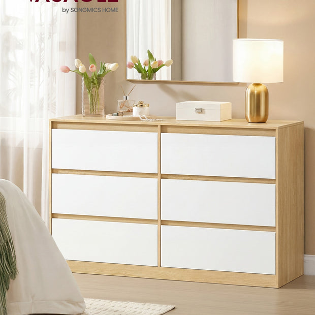 Commode - 6 Lades - Modern - 119 cm Breed - Amandelgeel-Wit