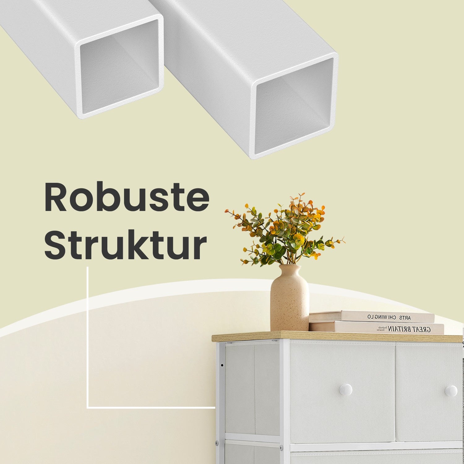 Byrå – 5 tyglådor – Metallram – Gul-Vit
