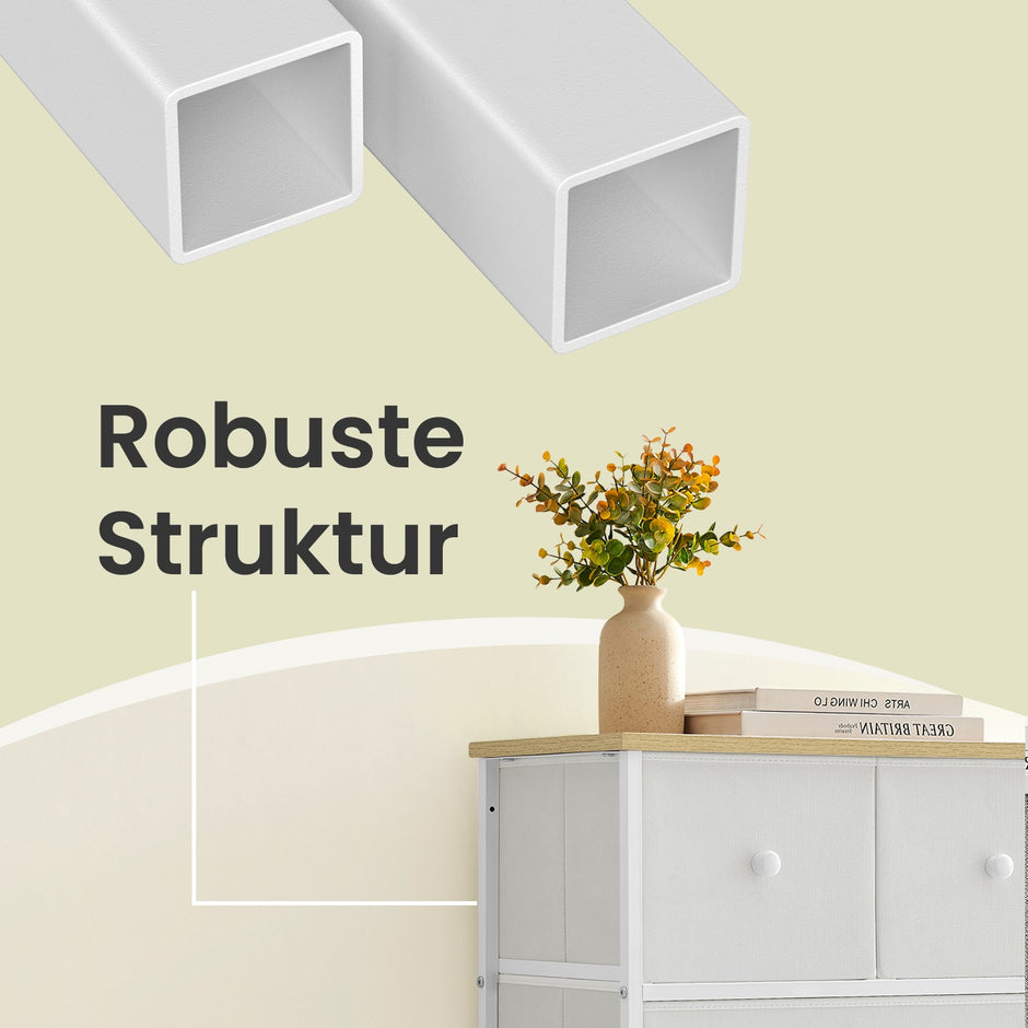 Byrå – 5 tyglådor – Metallram – Gul-Vit