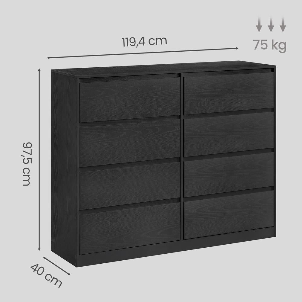 Commode - 8 Lades - Modern - 119 cm Breed - Ebbenzwart