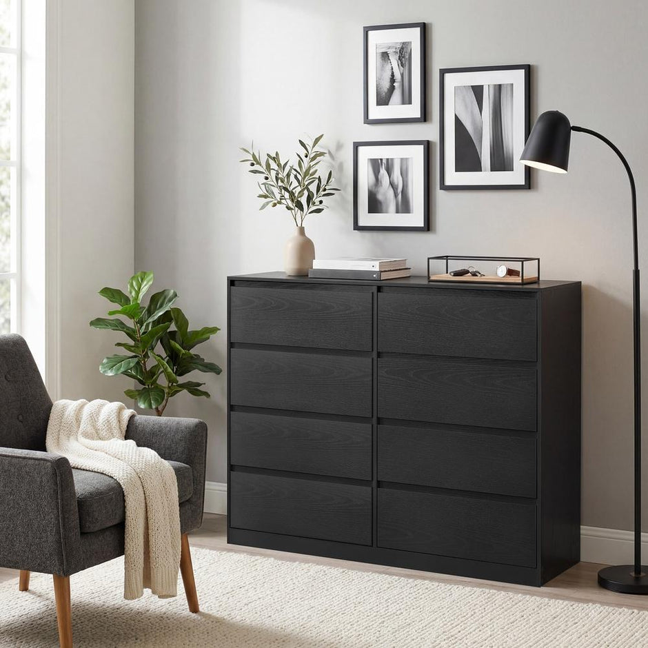 Commode - 8 Lades - Modern - 119 cm Breed - Ebbenzwart