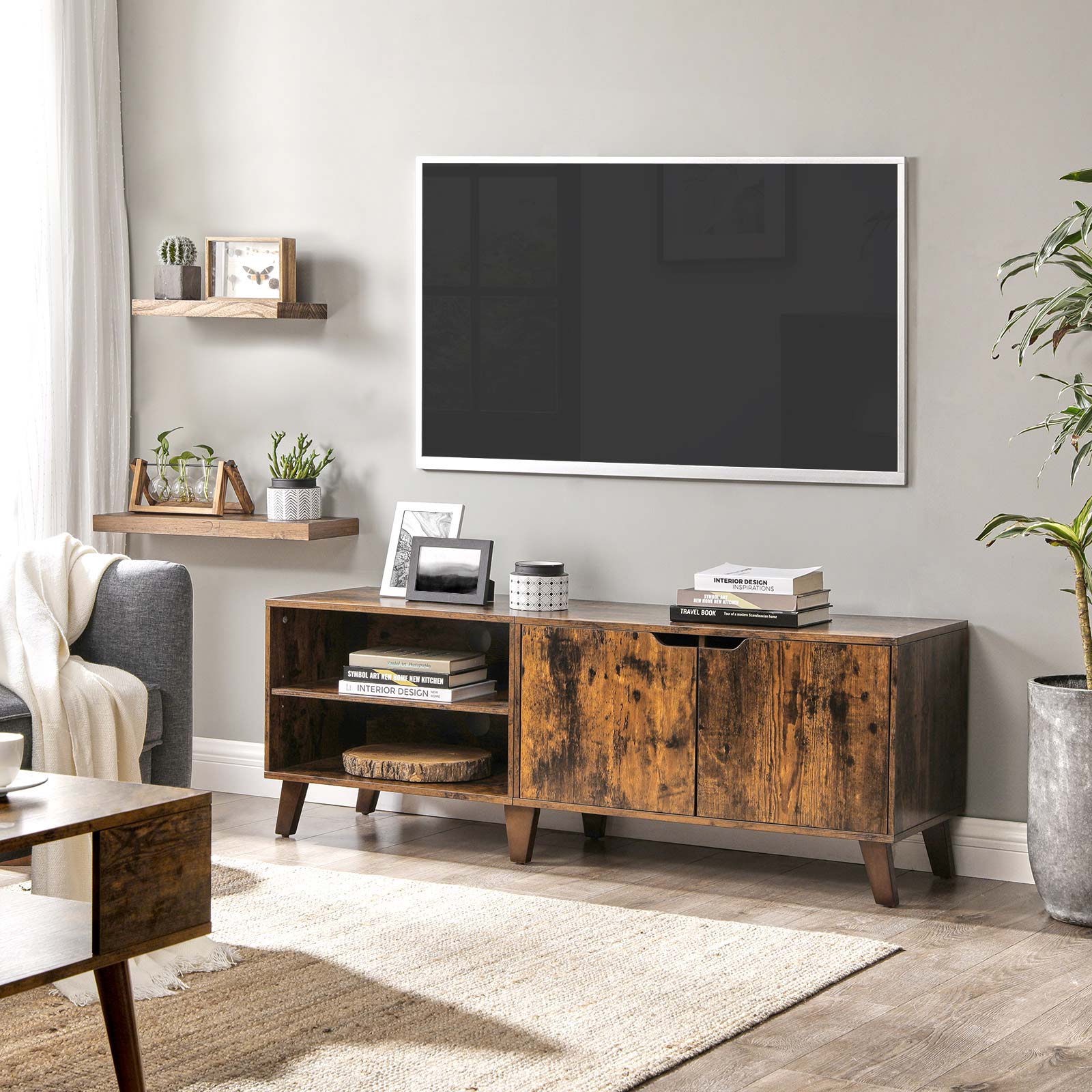 TV -möbler - TV -skåp med 2 dörrar - justerbara hyllor - Brown