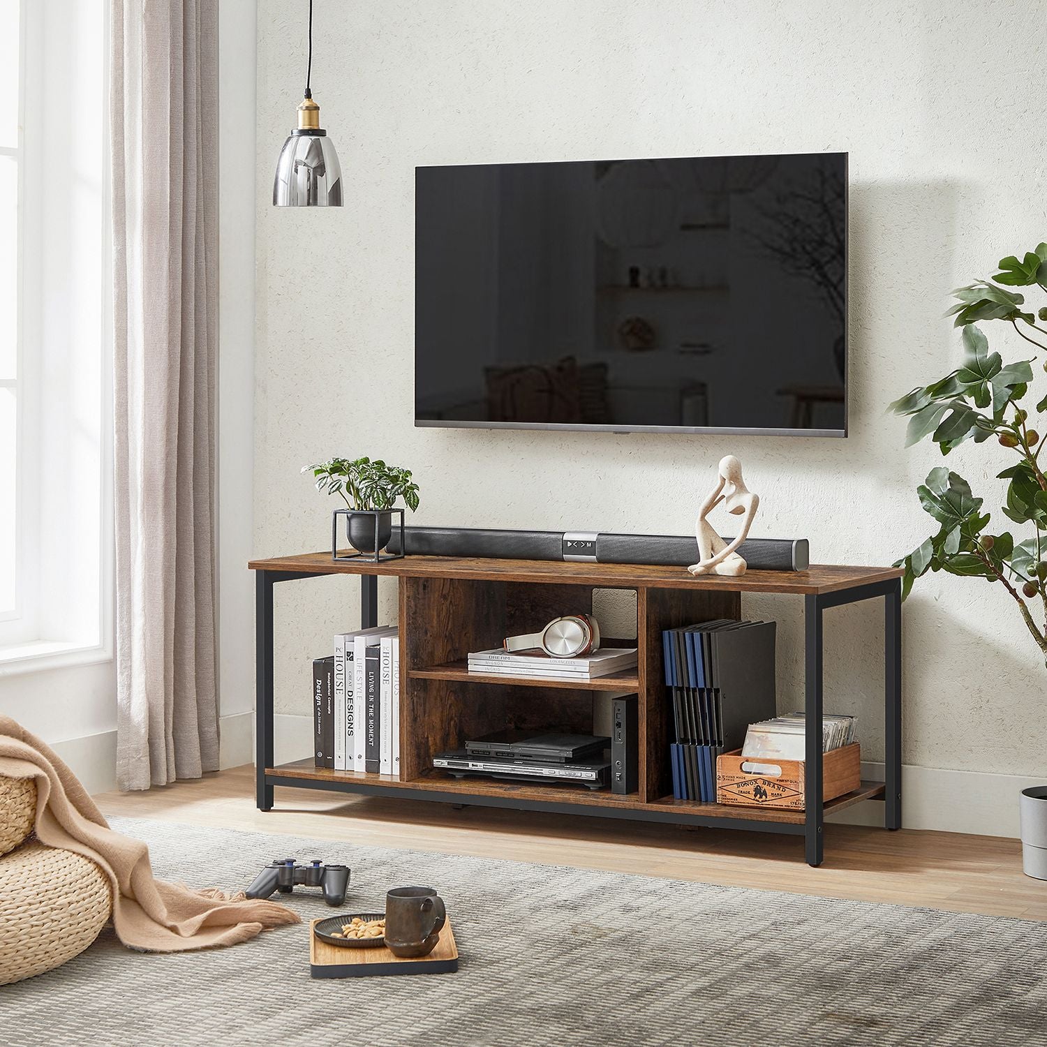 TV-möbler-öppna fack-40 x 120 x 50 cm-vintage brun-svart