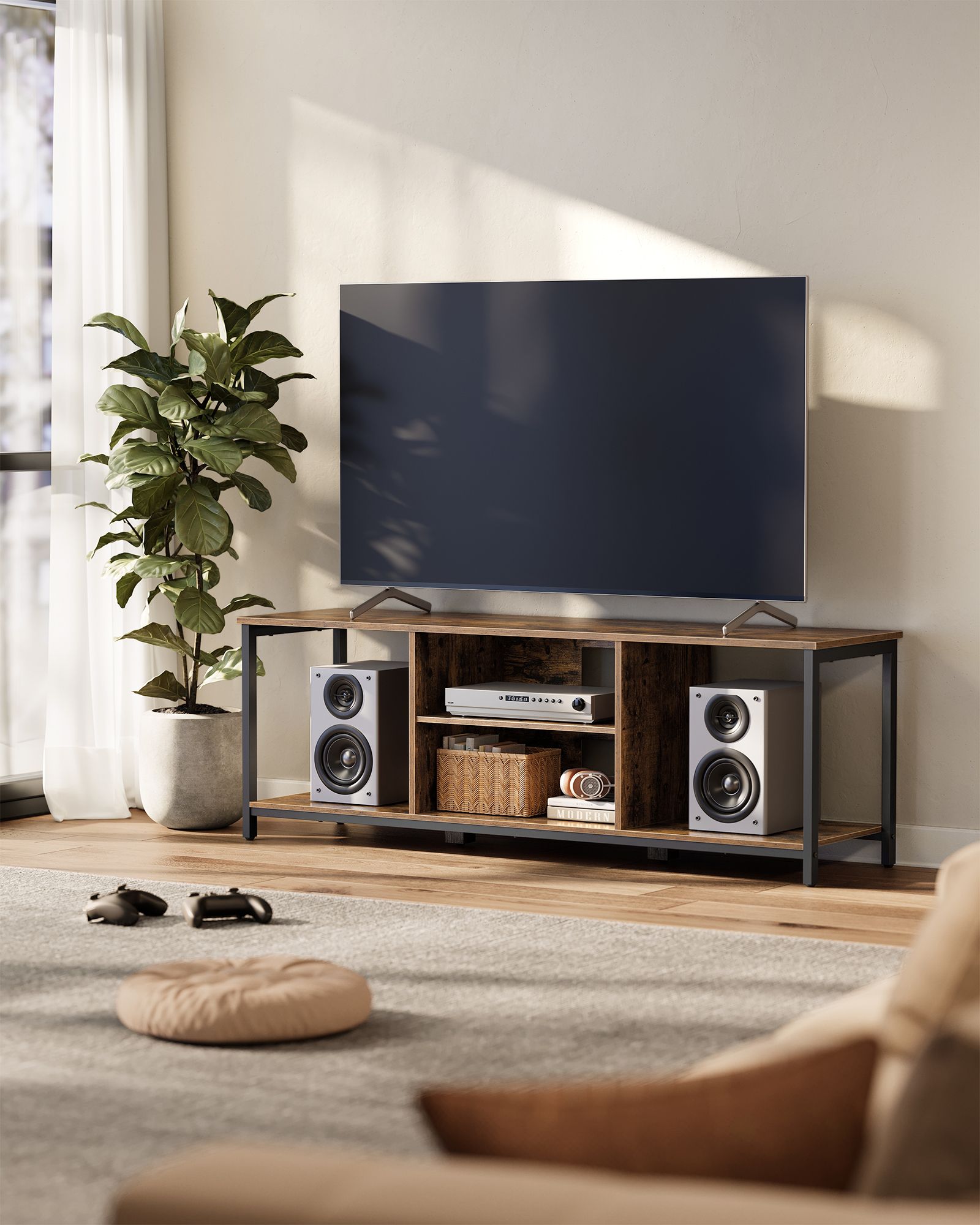 TV-möbler med öppna fack som är lämpliga för tv-apparater upp till 65 tum