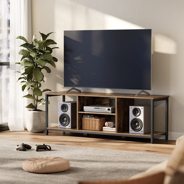 TV-skåp – öppna fack – vintagebrun och bläcksvart