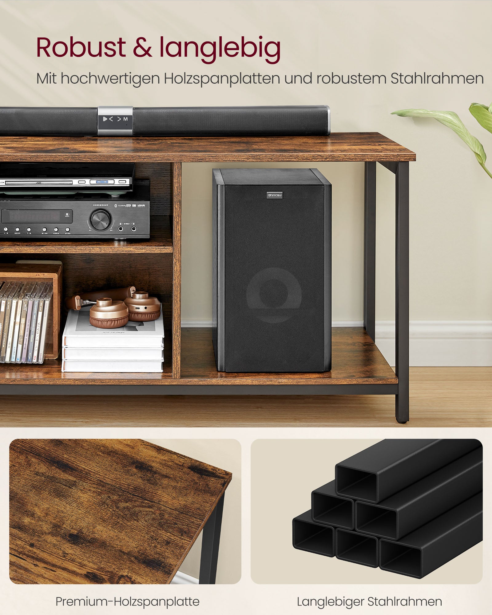 TV-möbler med öppna fack som är lämpliga för tv-apparater upp till 65 tum